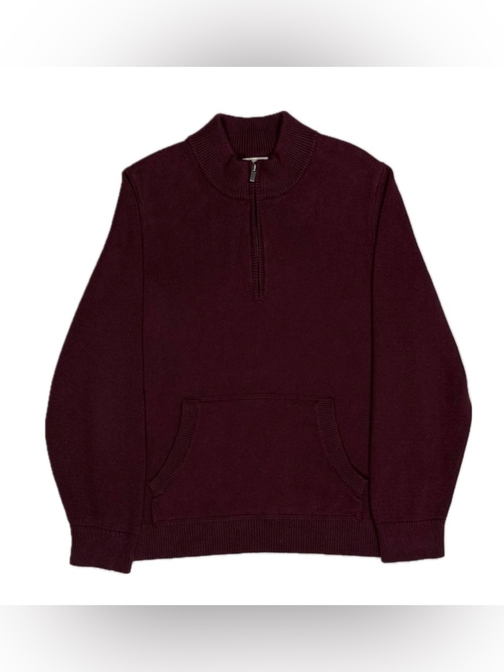 LL Bean 95% Cotton 5% Cashmere Burgundy Red Quarter Zip Knit Sweater Men Large